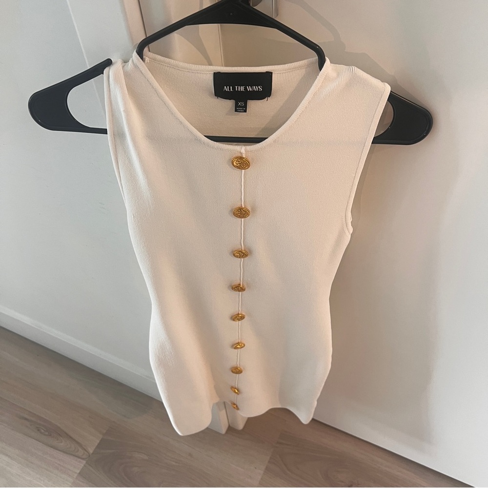 All The Ways Cream Sleeveless Blouse with Gold Buttons